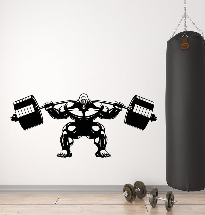 Vinyl Wall Decal Gorilla Home Gym Barbell Muscles Logo Stickers (3091ig)