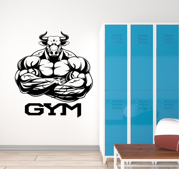 Vinyl Wall Decal Home Gym Logo Bull Muscles Bodybuilder Stickers (3189ig)