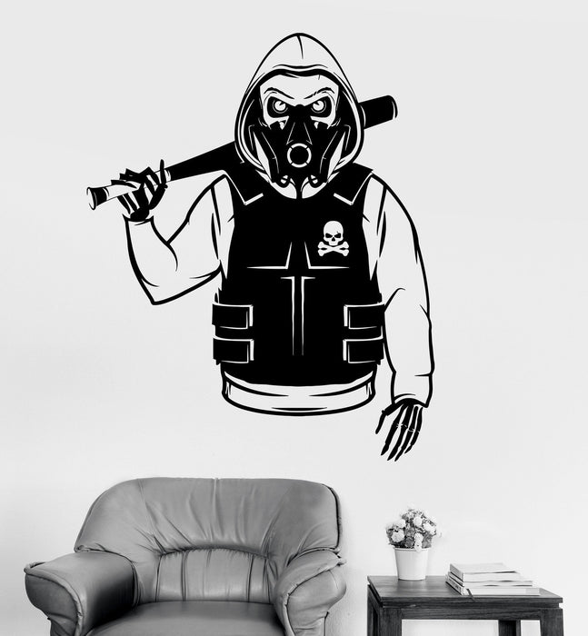 Vinyl Wall Decal Hooligan Skeleton with Baseball Bat Stickers Unique Gift (ig3897)