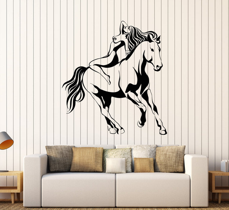 Vinyl Wall Decal Galloping Horse Sexy Woman Naked Girl Stickers Unique Gift (1635ig)