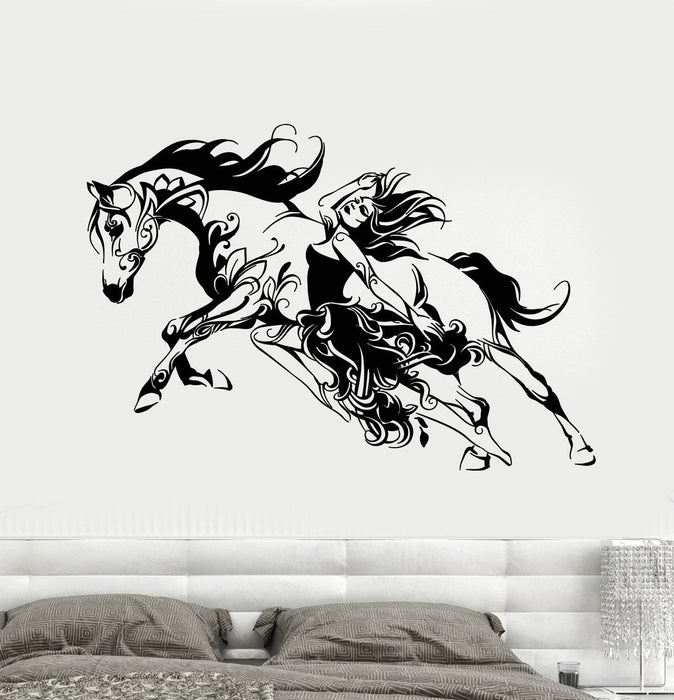 Vinyl Wall Decal Abstract Beautiful Horse Girl Pet Animal Stickers Unique Gift (1952ig)