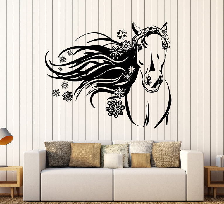 Vinyl Wall Decal Horse Animal Snowflakes Horseback Riding Stickers Unique Gift (1057ig)