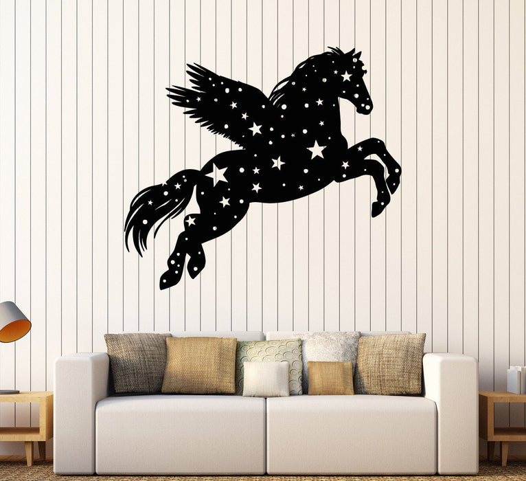 Autocollant mural en vinyle Pégase Bête fantastique Conte de fées Pépinière Étoiles Autocollants Cadeau unique (1041ig)