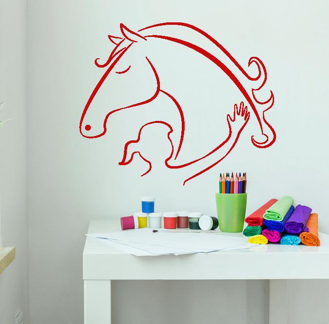 Vinyl Wall Decal Girl With Horse Head House Pet Animal Stickers Unique Gift (2086ig)