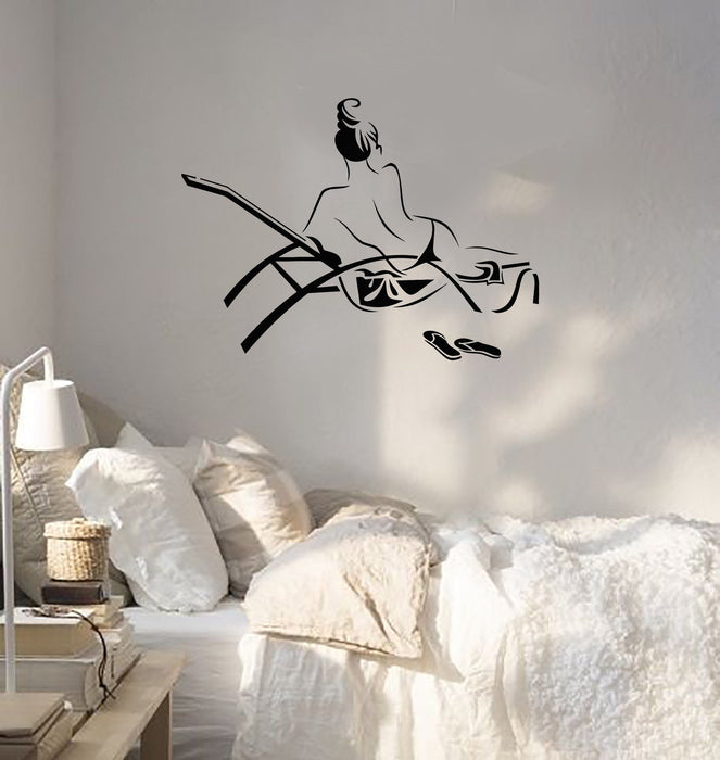 Vinyl Decal Naked Woman Girl Sketch Beach Relax Wall Stickers Unique Gift (ig2613)