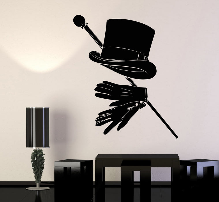 Vinyl Wall Decal Magician Illusionist Top Hat Gentleman Walking Cane Stickers Unique Gift (1432ig)