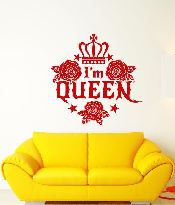Vinyl Wall Decal Word Logo I'm Queen Crown Girl's Room Stickers (3276ig)