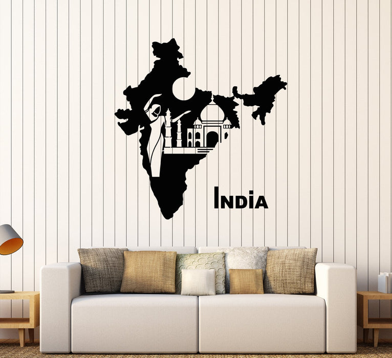 Vinyl Wall Decal India Map Country Hindu Girl Dancer Taj Mahal Stickers (2612ig)