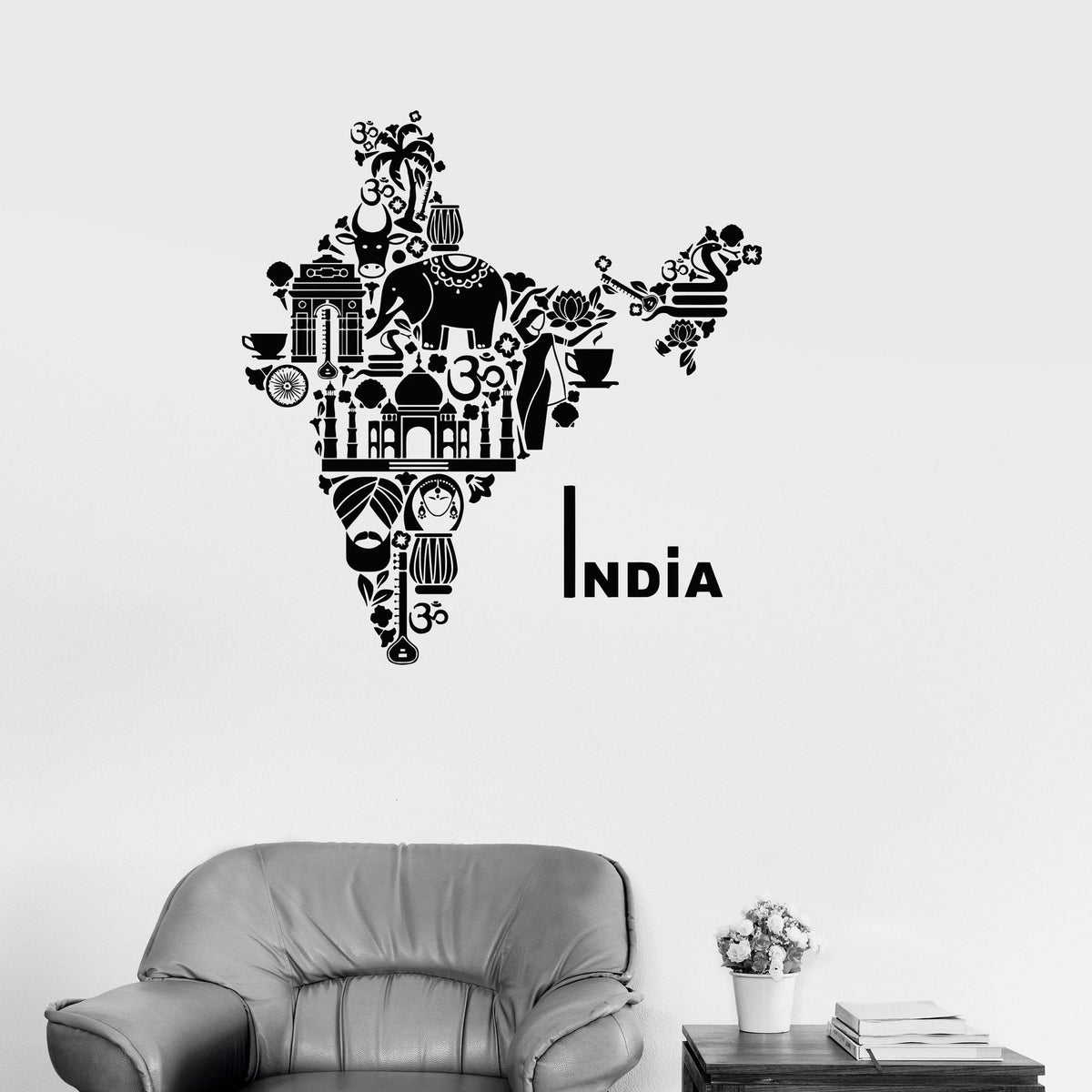 Vinyl Decal India Map Hindu Hinduism Elephant Symbols Decor Wall Stick ...