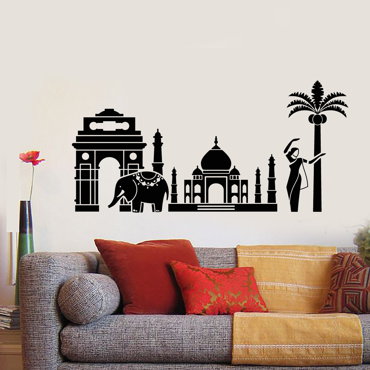 Vinyl Wall Decal India Landscape Hindu Elephant Girl Belly Dancer Stic ...