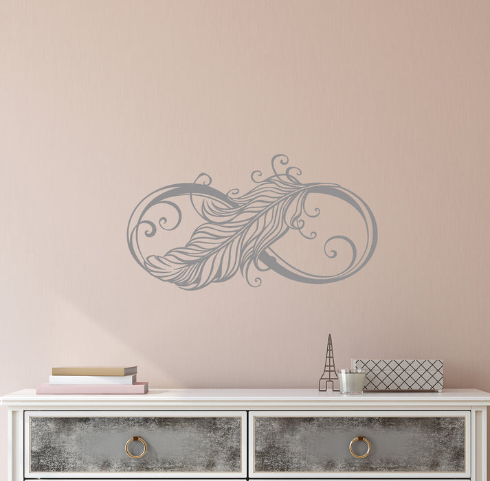 Vinyl Wall Decal Infinity Sign Symbol Ornament Bird Feather Stickers Bedroom (4066ig)