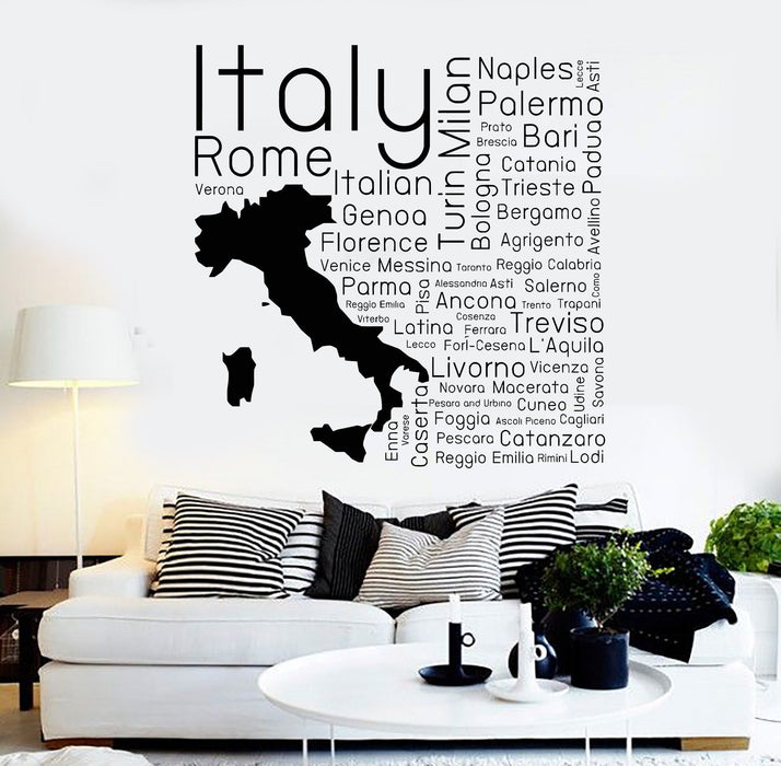 Vinyl Wall Decal Italia Italian Map Cities Room Decor Stickers Unique Gift (ig4410)