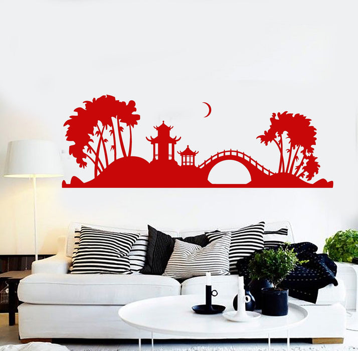 Vinyl Wall Decal Japanese Pagoda Tree Bridge Japan Art Stickers Unique Gift (ig3807)