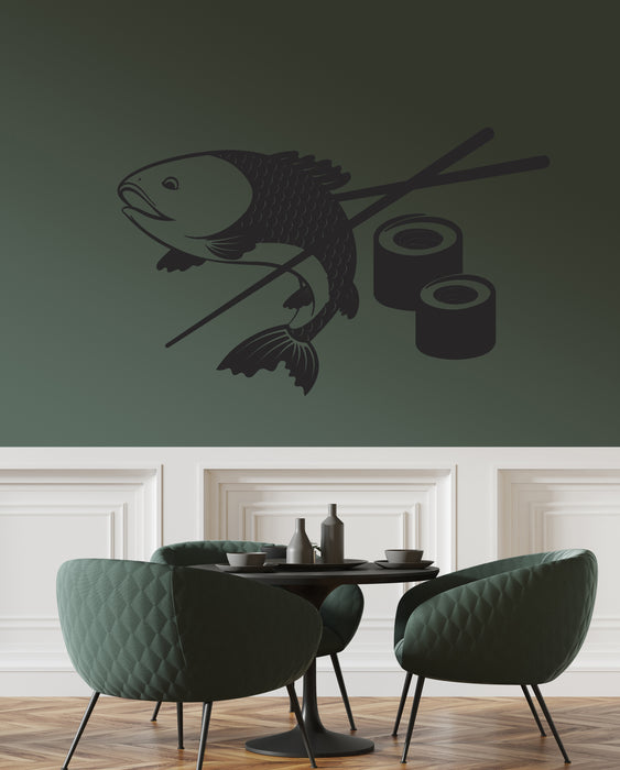 Vinyl Wall Decal Asian Japanese Cuisine Sushi Fish Seafood Restaurant Stickers (4237ig)
