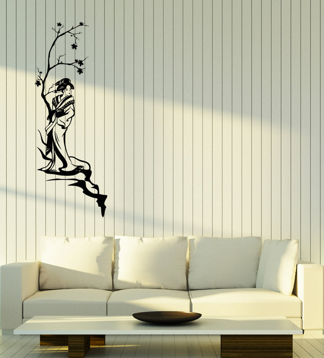 Vinyl Wall Decal Asian Style Japanese Woman Geisha Maple Tree Stickers (3927ig)
