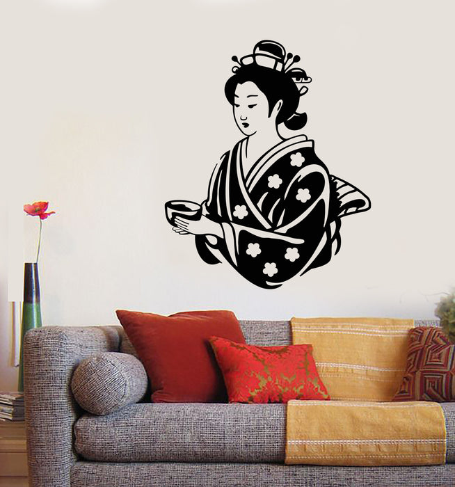 Autocollant mural en vinyle représentant une femme geisha de tradition japonaise asiatique (3044ig)