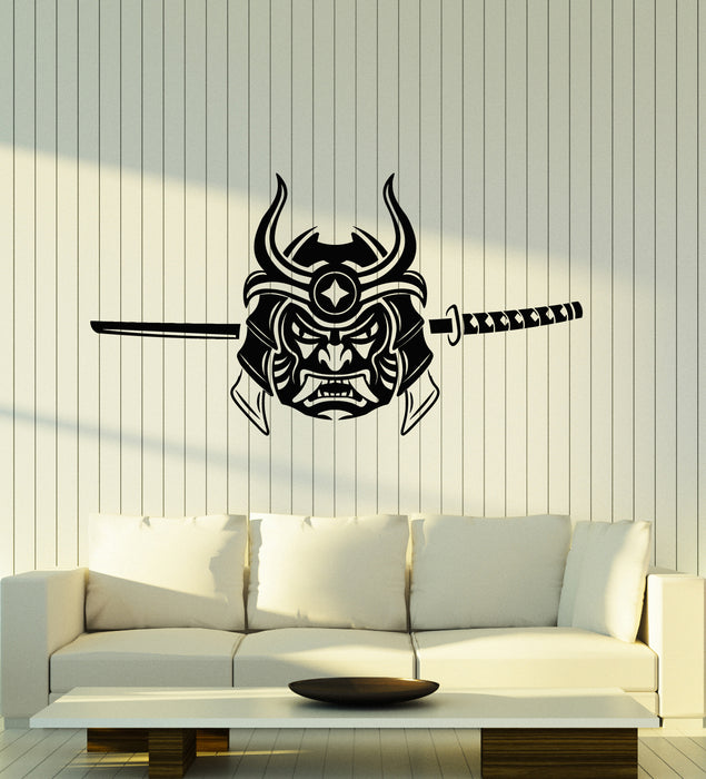 Vinyl Wall Decal Japanese Asian Warrior Mask Sword Stickers (3449ig)