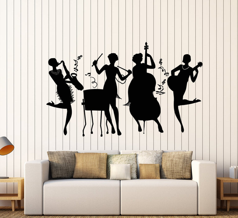 Vinyl Wall Decal Jazz Band Club Girls Music Retro Style Notes Stickers Unique Gift (1811ig)