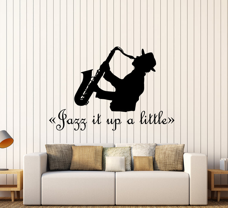 Autocollant mural en vinyle avec citation de jazz et saxophoniste (3559ig)