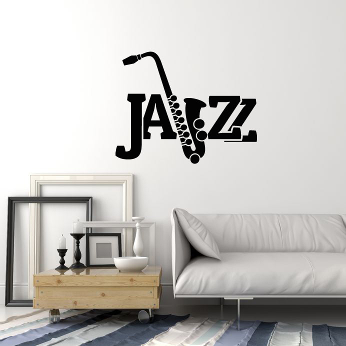 Autocollant mural en vinyle avec logo Jazz Bar Musique Instrument de musique Saxophone Autocollants (3502ig)