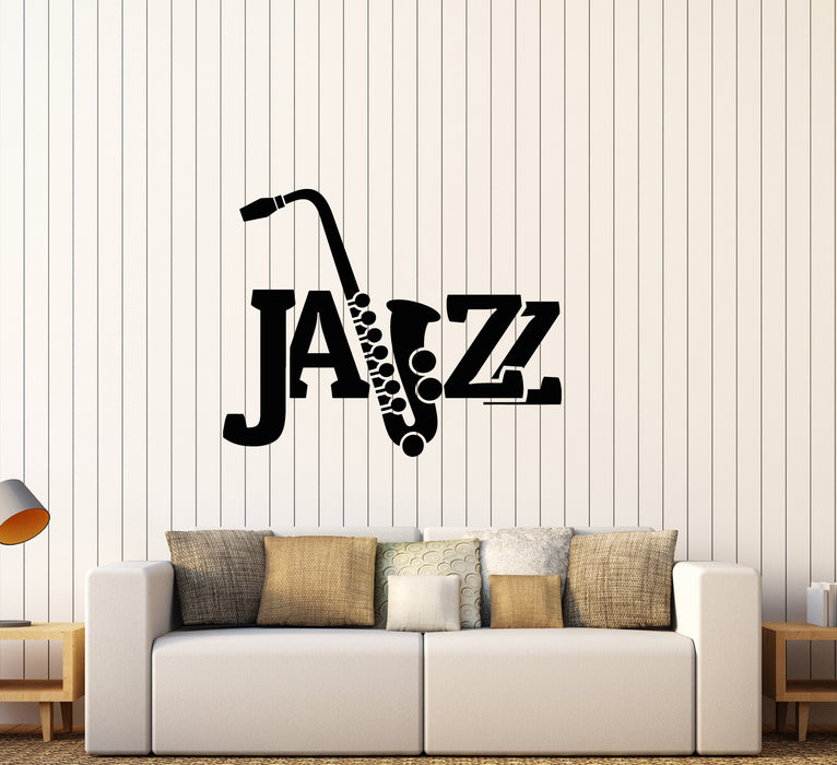 Vinyl Wall Decal Logo Jazz Bar Music Musical Instrument Saxophone Stickers (3502ig)