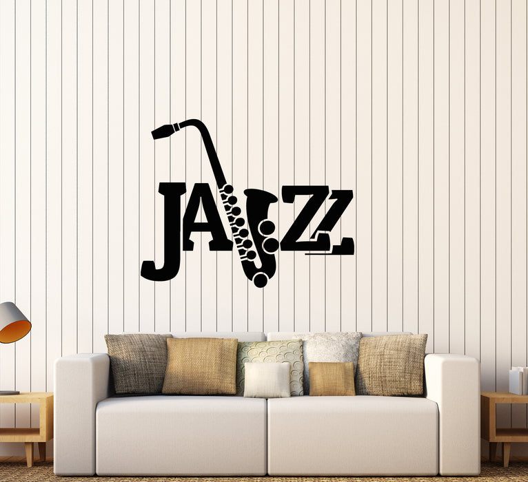 Autocollant mural en vinyle avec logo Jazz Bar Musique Instrument de musique Saxophone Autocollants (3502ig)