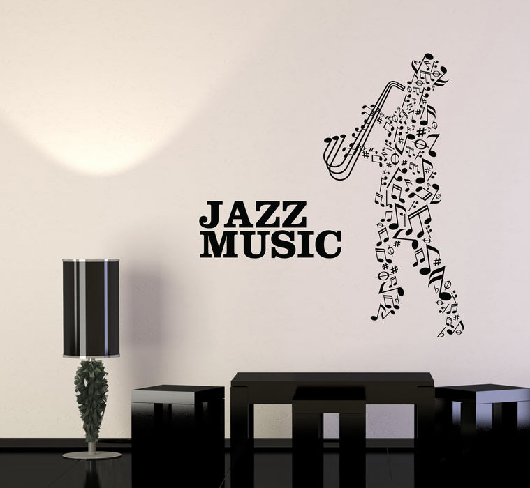 Autocollant mural en vinyle Notes de musique de jazz Musicien Joueur de saxophone Autocollants (4077ig)