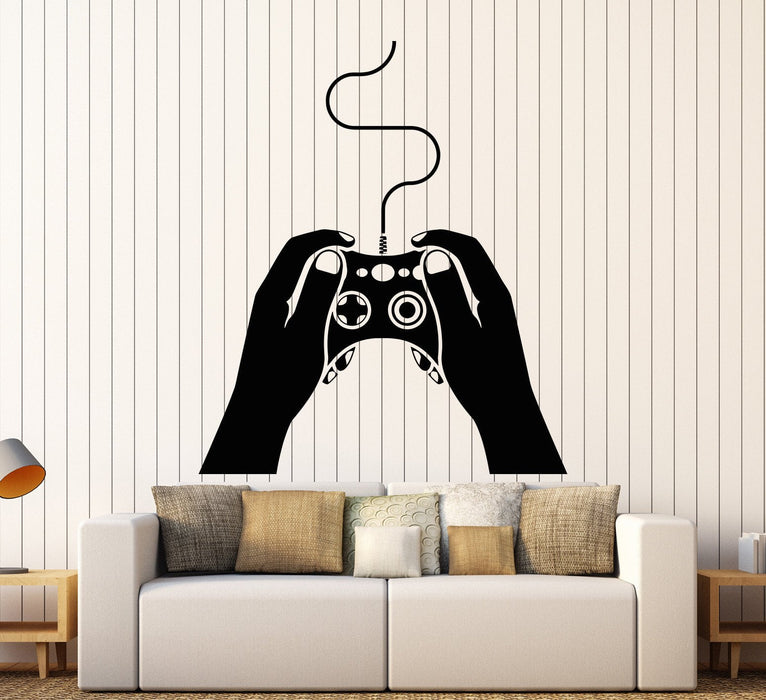Vinyl Wall Decal Video Game Gamer Hands Joystick Console Stickers Unique Gift (1386ig)