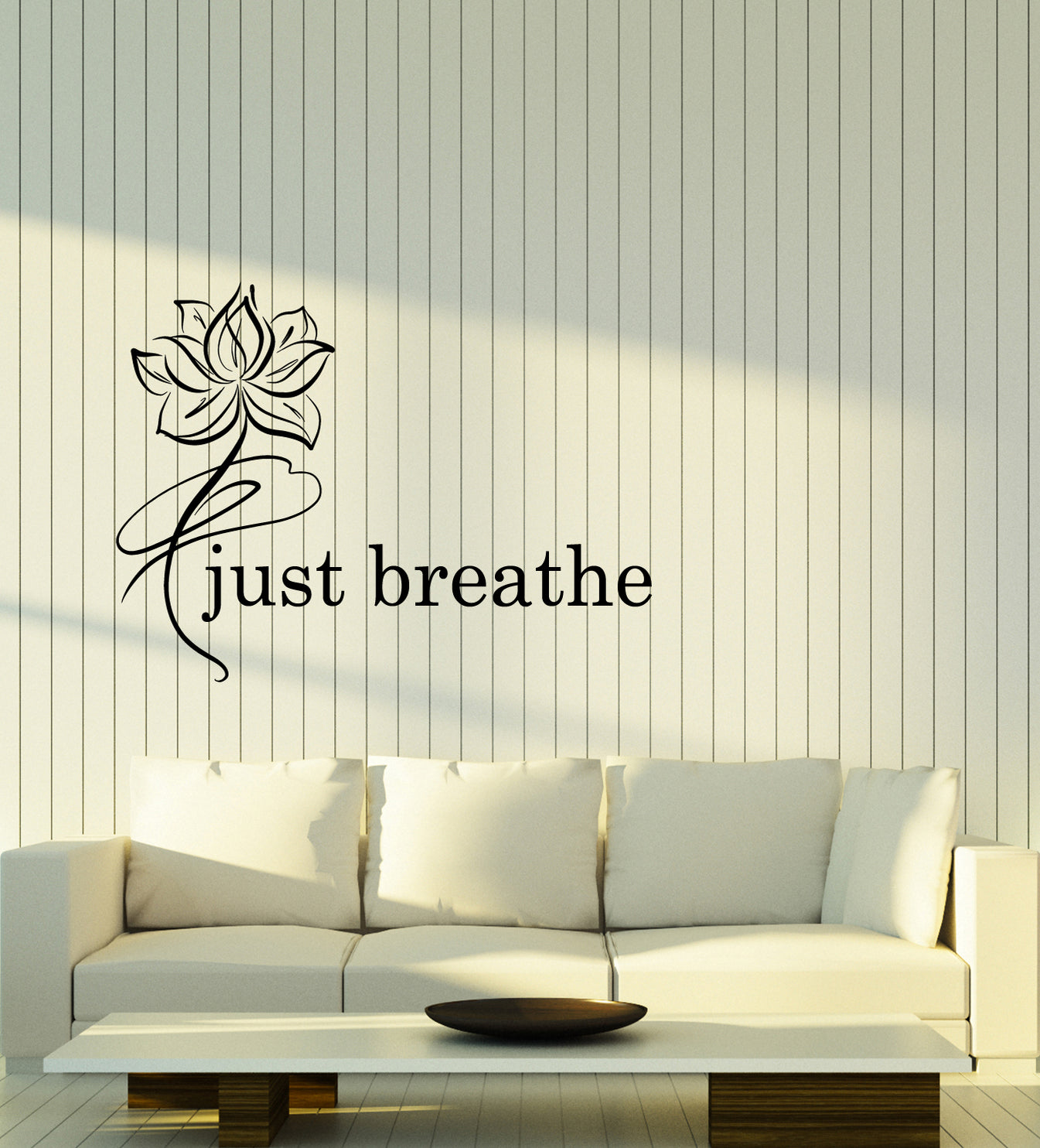 Vinyl Wall Decal Just Breathe Logo Quote Yoga Meditation Room Lotus Fl ...