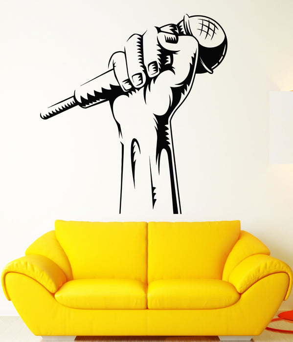 Vinyl Wall Decal Microphone Hand Karaoke Club Rap Battle Singer Stickers (2154ig)
