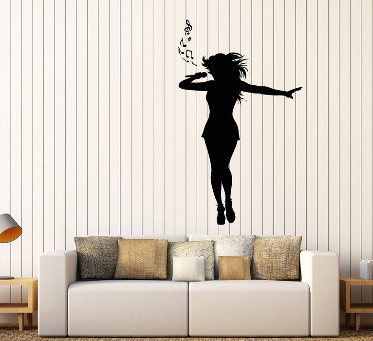 Vinyl Wall Decal Karaoke Club Singer Girl Music Microphone Stickers Unique Gift (1726ig)