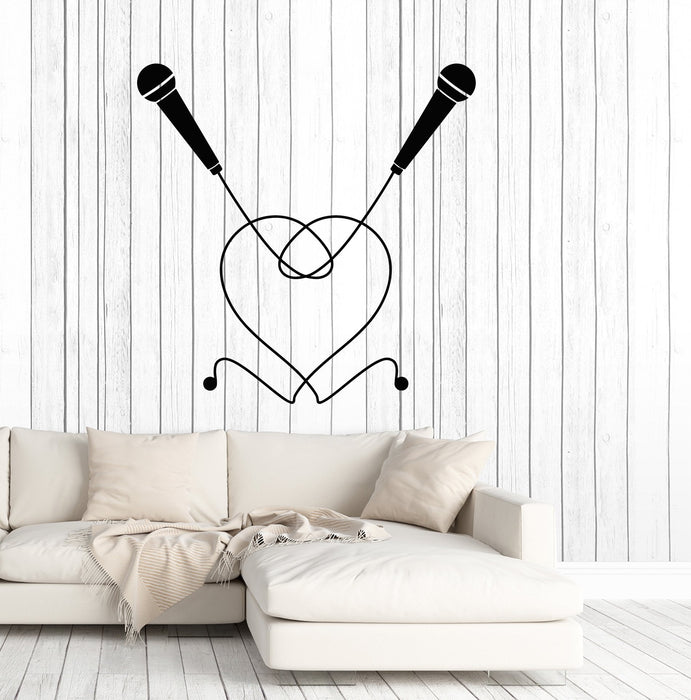 Vinyl Wall Decal Karaoke Bar Decor Microphones Duet Heart Symbol Stickers (2884ig)