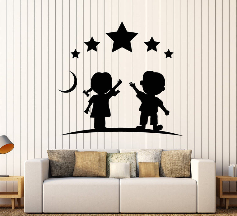 Vinyl Wall Decal Children Boy And Girl Moon Stars Nursery Stickers (2578ig)