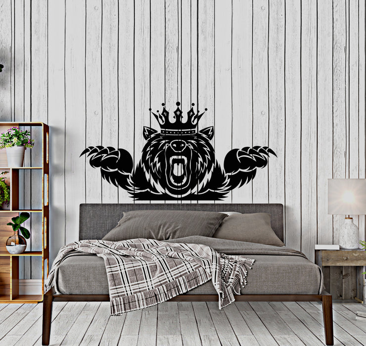 Vinyl Wall Decal Angry Grizzly Bear Forest Animal King Crown Stickers (4149ig)