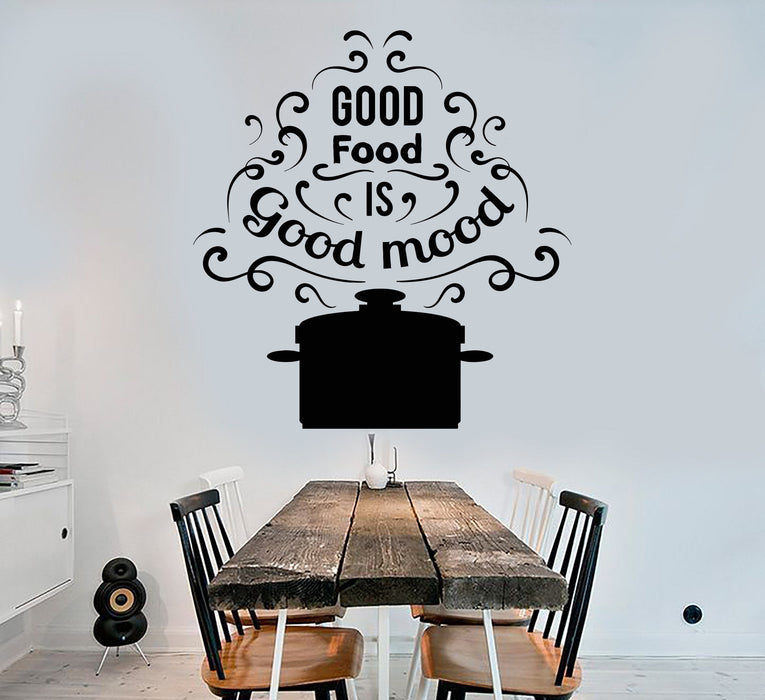 Vinyl Wall Decal Words Pan Good Food Mood Quote For Kitchen Stickers Unique Gift (1356ig)