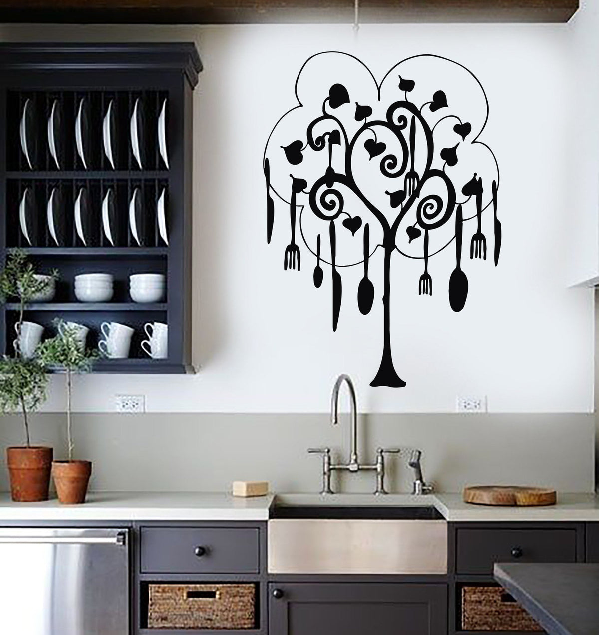 Vinyl Wall Decal Tree Cutlery Kitchen Restaurant Housewife Art Sticker