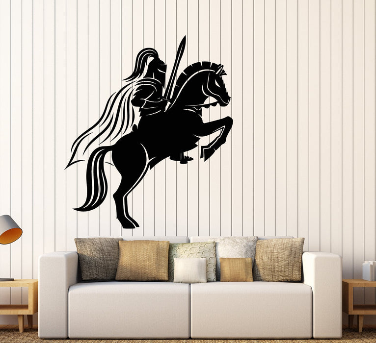 Vinyl Wall Decal Middle Ages Knight On Horseback With Sword Stickers (3055ig)