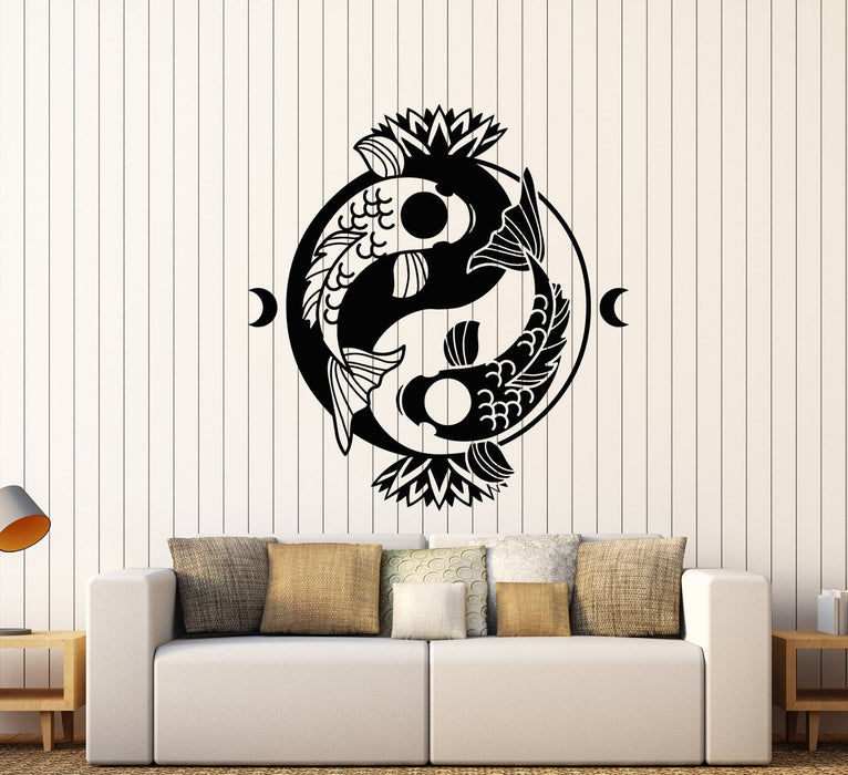 Vinyl Wall Decal Koi Carp Yin Yang Symbol Buddhism Lotus Flower Stickers (2923ig)