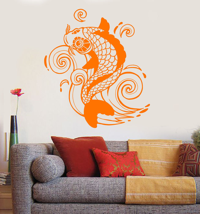 Vinyl Wall Decal Koi Carp Fish Wave Asian Japanese Art Stickers Unique Gift (ig4873)