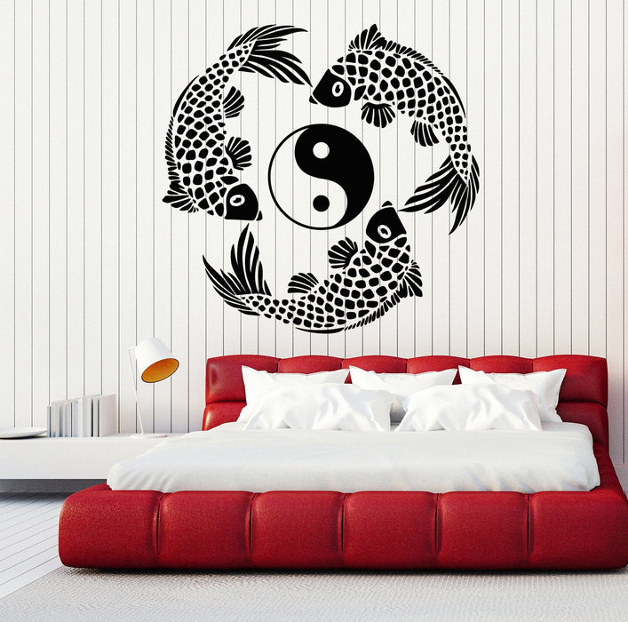 Vinyl Wall Decal Yin Yang Symbol Buddhism Koi Fish Asian Style Stickers Unique Gift (1854ig)