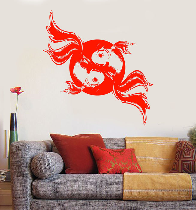 Vinyl Wall Decal Koi Carp Japanese Fish Asian Style Yin Yang Stickers Unique Gift (1515ig)