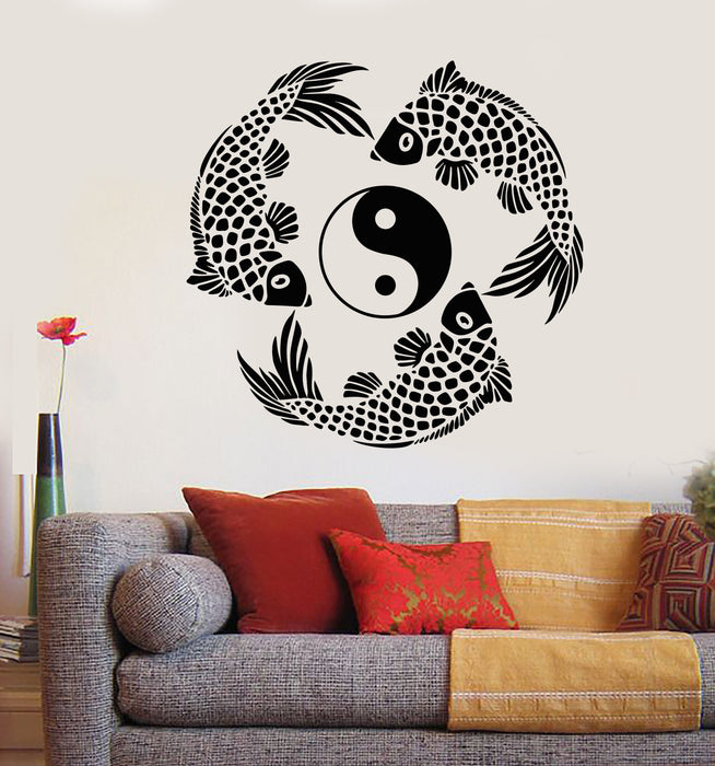 Vinyl Wall Decal Yin Yang Symbol Buddhism Koi Fish Asian Style Stickers Unique Gift (1854ig)