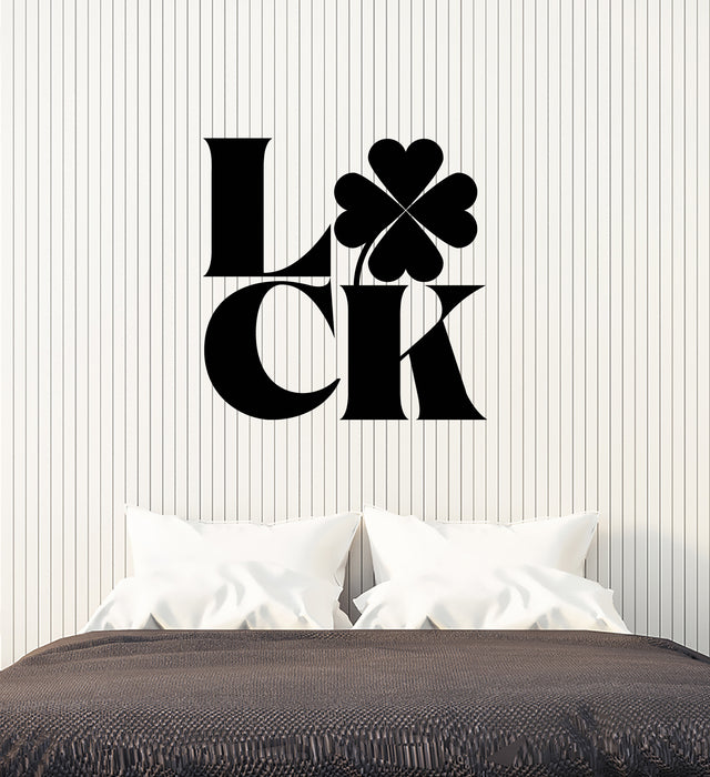 Vinyl Wall Decal Luck Word Four leaf Clover Logo Symbol Stickers (3782ig)