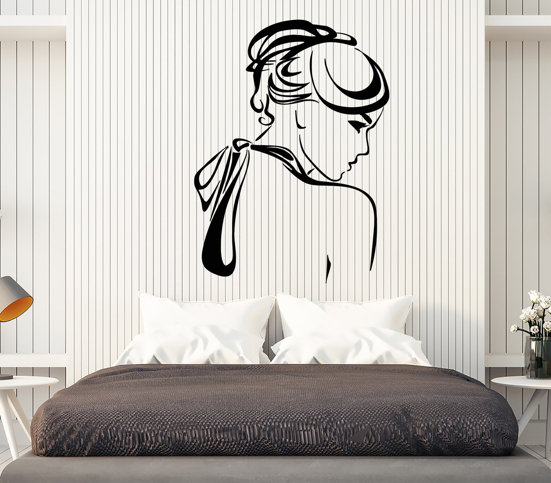 Lady Decals Vinyl Wall Decal Elegant Beautiful Lady In Dress Back Girl Hairstyle S ...