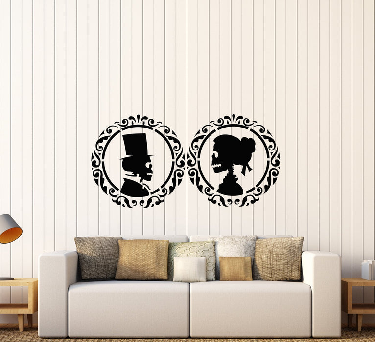 Vinyl Wall Decal Gentleman Lady Skull Man And Woman Bedroom Decor Stickers (3132ig)