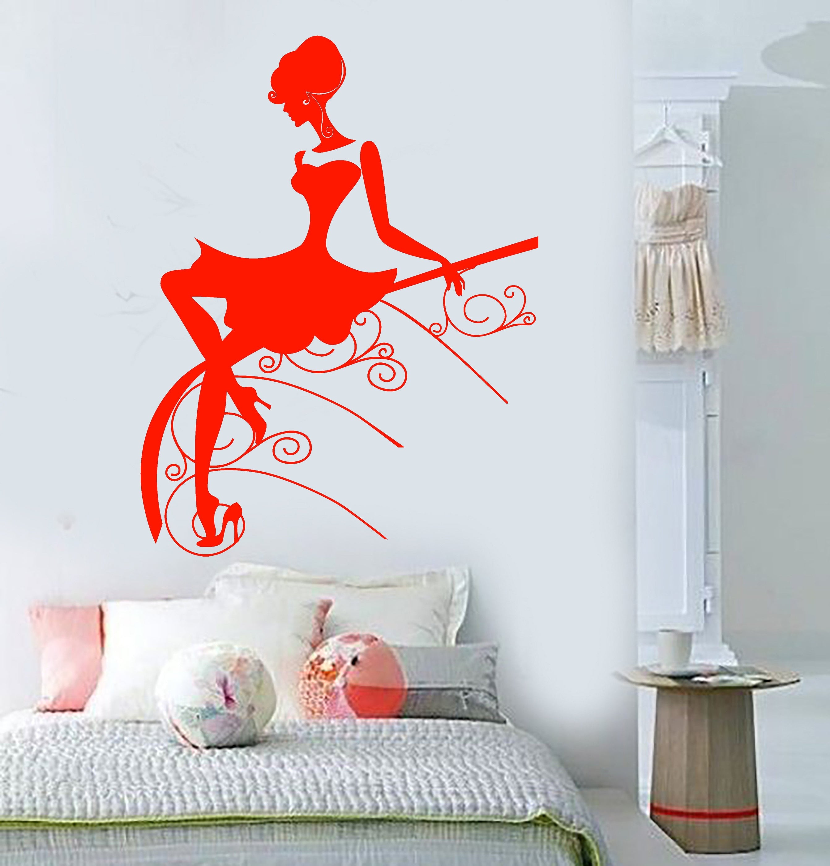 Lady Decals Vinyl Wall Decal Beautiful Girl Lady In Dress Hairstyle Fashion Sticke ...