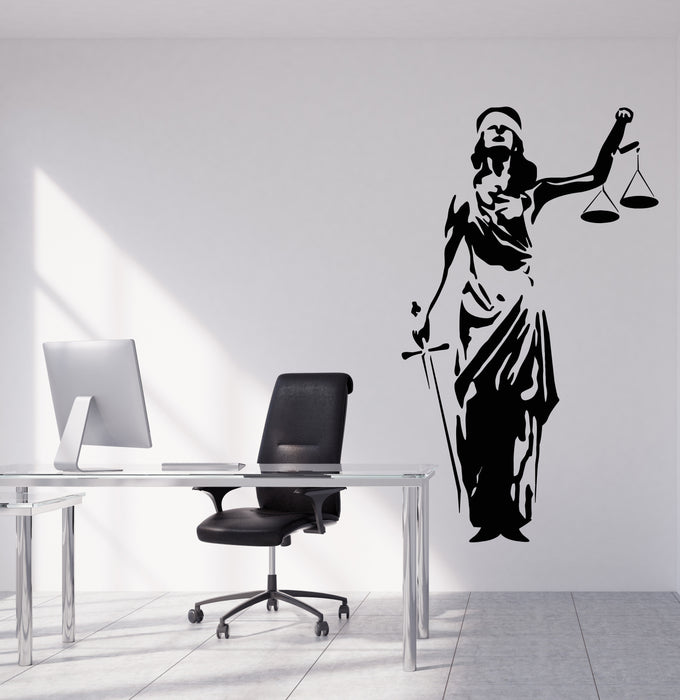 Vinyl Wall Decal Lady Justice Themis Court Of Justice Law Office Decor Stickers (3220ig)