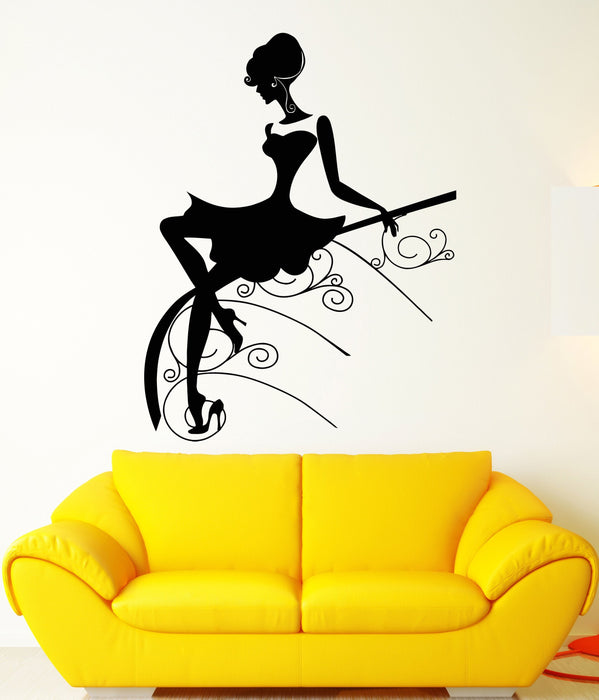 Vinyl Wall Decal Beautiful Girl Lady In Dress Hairstyle Fashion Stickers Unique Gift (1529ig)