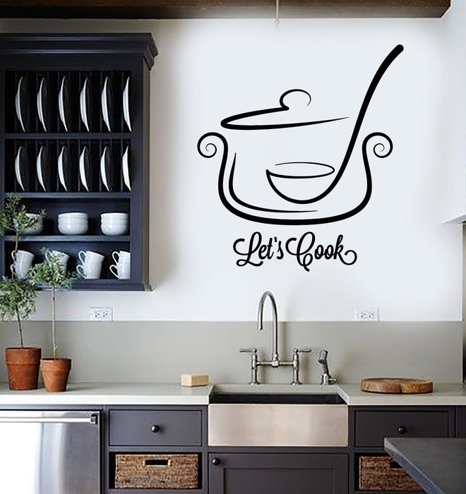 Vinyl Wall Decal Pan And Ladle Let's Cook Motivation Words For Kitchen Stickers (3810ig)