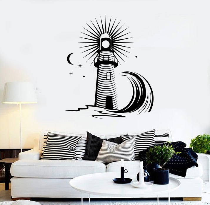 Vinyl Wall Decal Lighthouse Wave Sea Ocean Style Moon Stickers Unique Gift (1398ig)